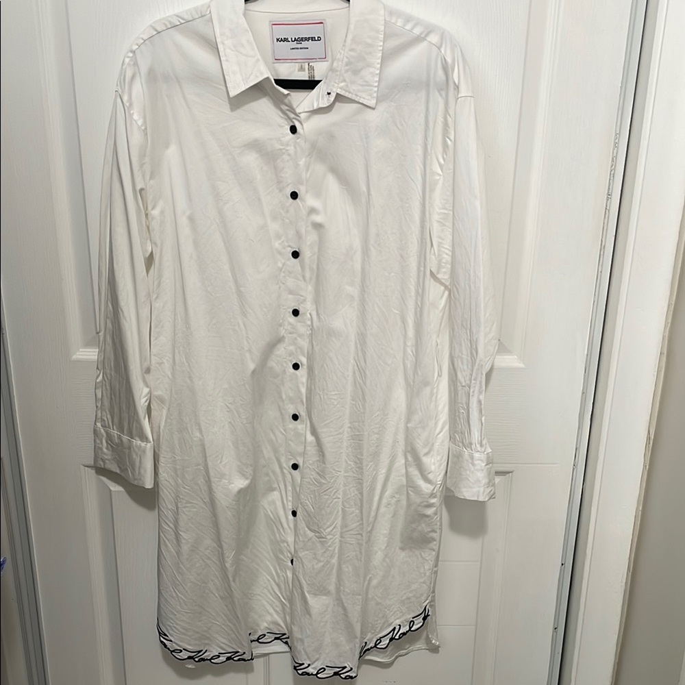 Karl Lagerfeld White Midi Dress with Classic Collar
